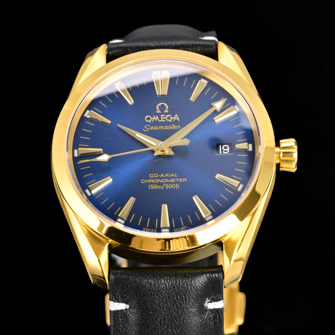 Omega Seamaster Aqua Terra 150M 39mm yellow gold case and bezel, blue dial, black strap 39mm Men's Automatic