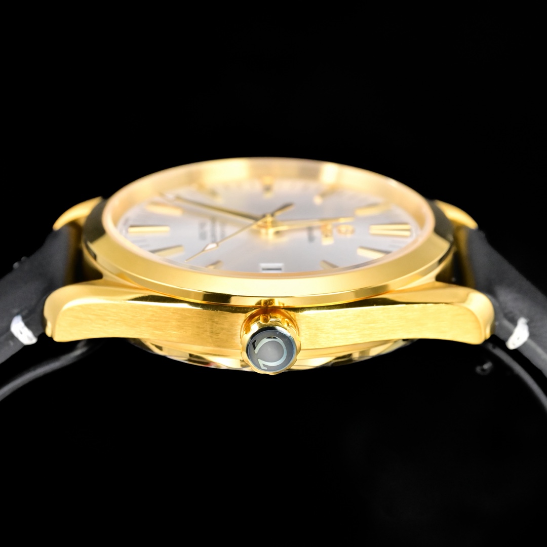 Omega Seamaster Aqua Terra 150M Co-Axial Chronometer 39mm yellow gold case bezel, silver dial, black leather strap 39mm Men's Automatic