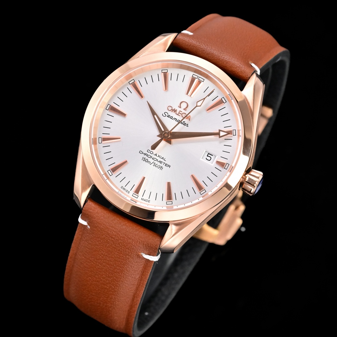 Omega Seamaster Aqua Terra 150M rose gold case and bezel, white dial, brown leather strap 39mm Men's Automatic