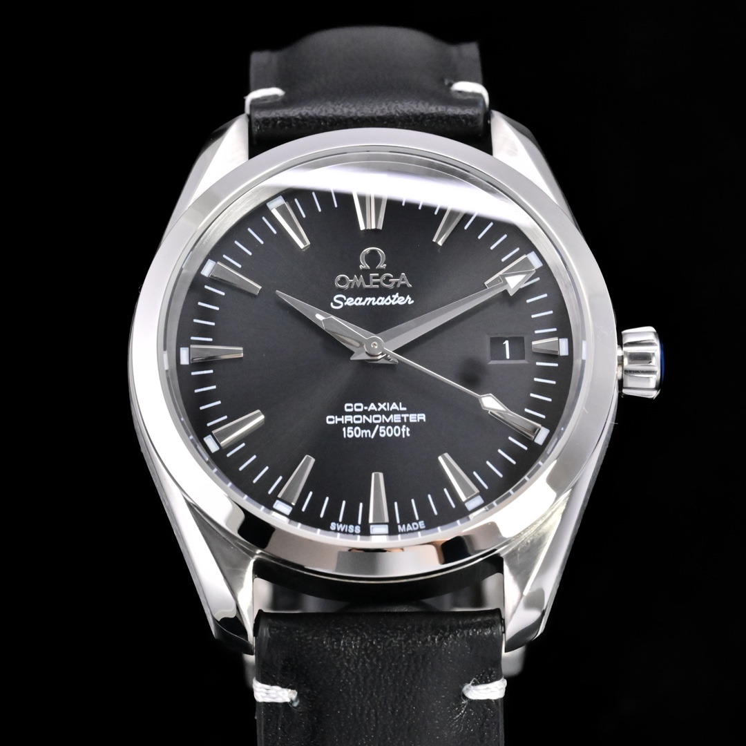 Omega Seamaster Aqua Terra Steel case, black dial, black leather strap 39mm Men's Automatic