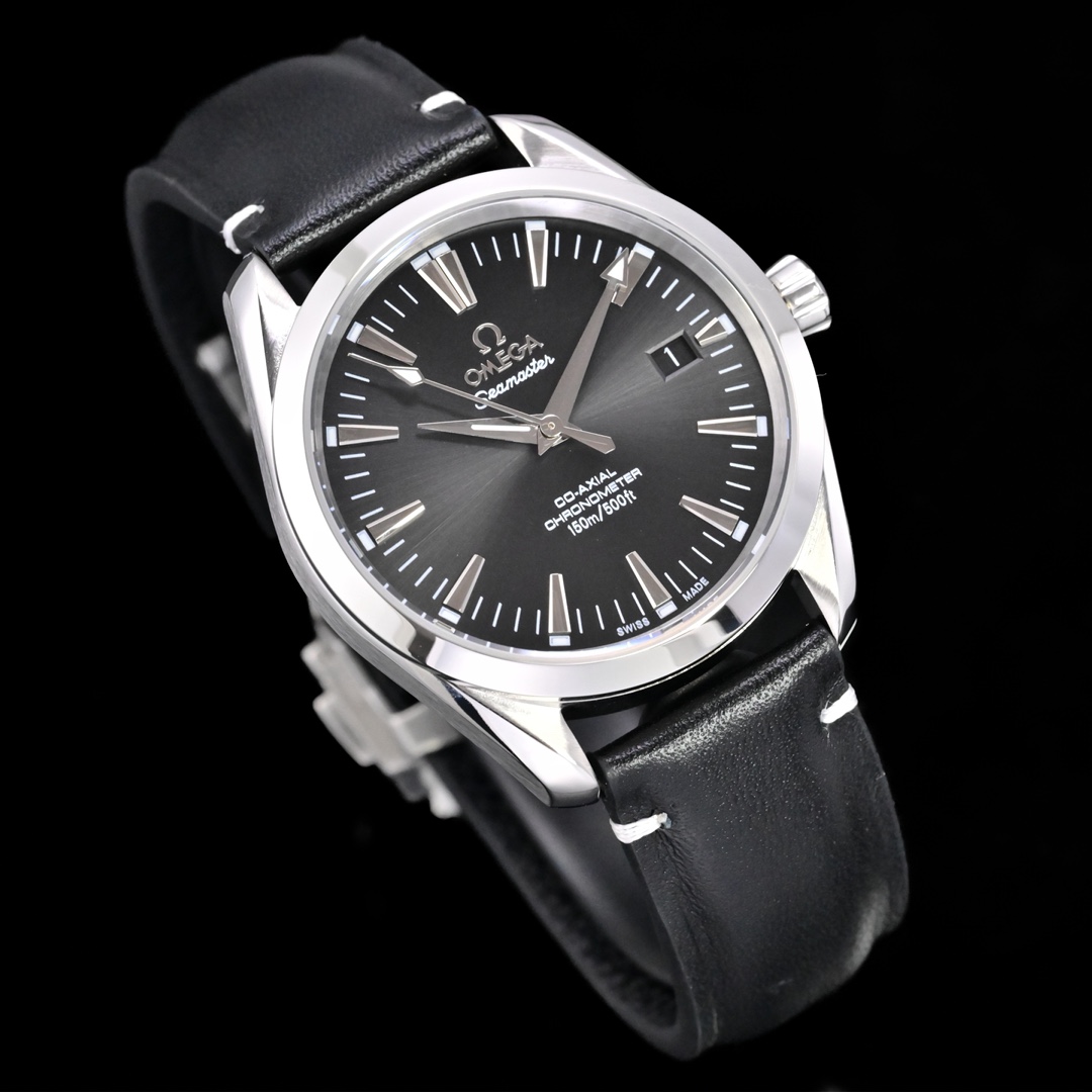 Omega Seamaster Aqua Terra Steel case, black dial, black leather strap 39mm Men's Automatic