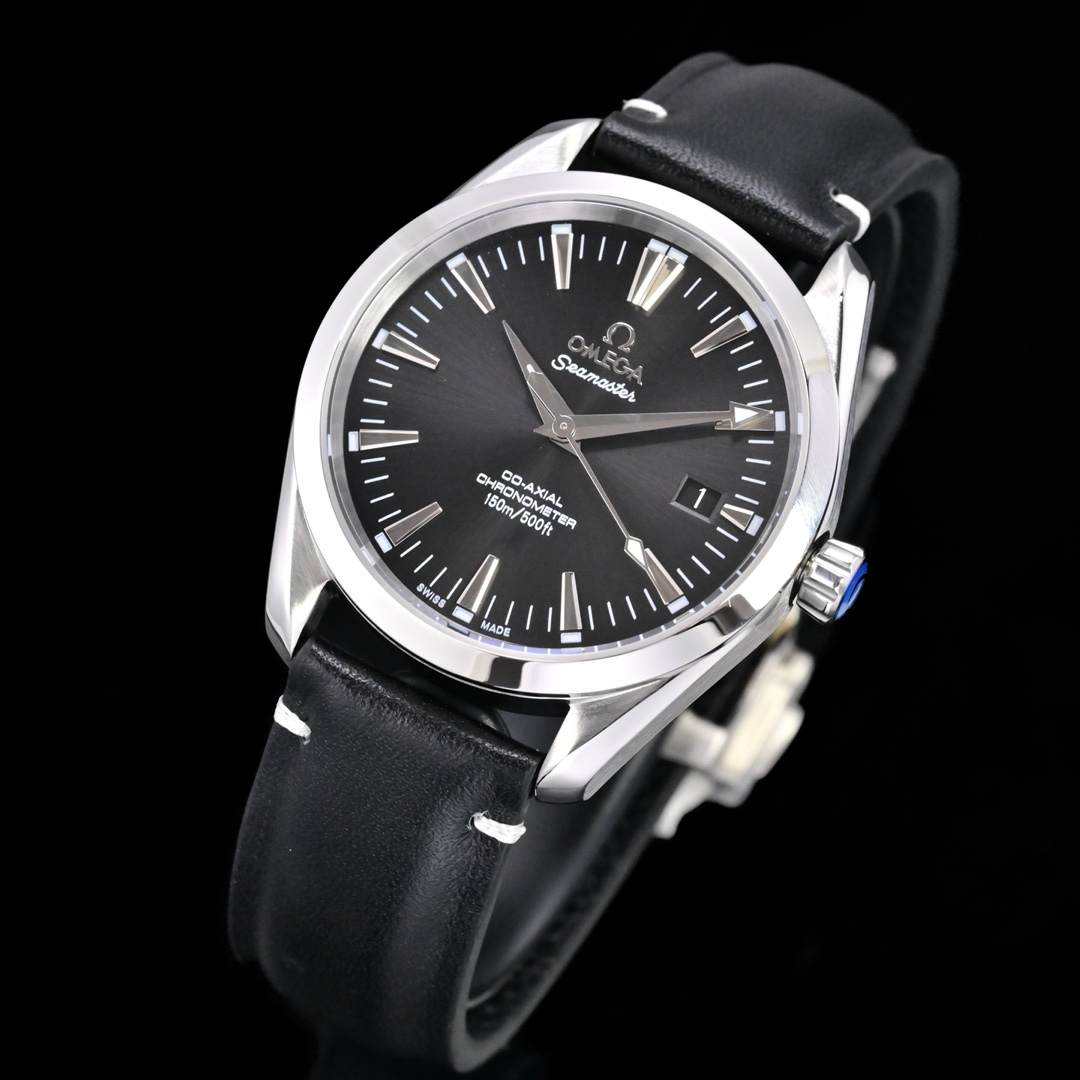 Omega Seamaster Aqua Terra Steel case, black dial, black leather strap 39mm Men's Automatic