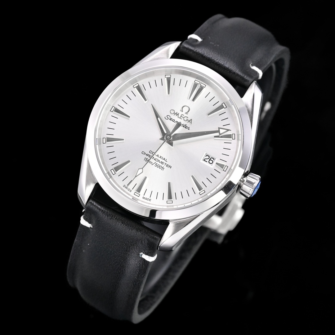 Omega Seamaster Aqua Terra 150M Silver dial, stainless steel case, black leather strap 39mm Men's Automatic