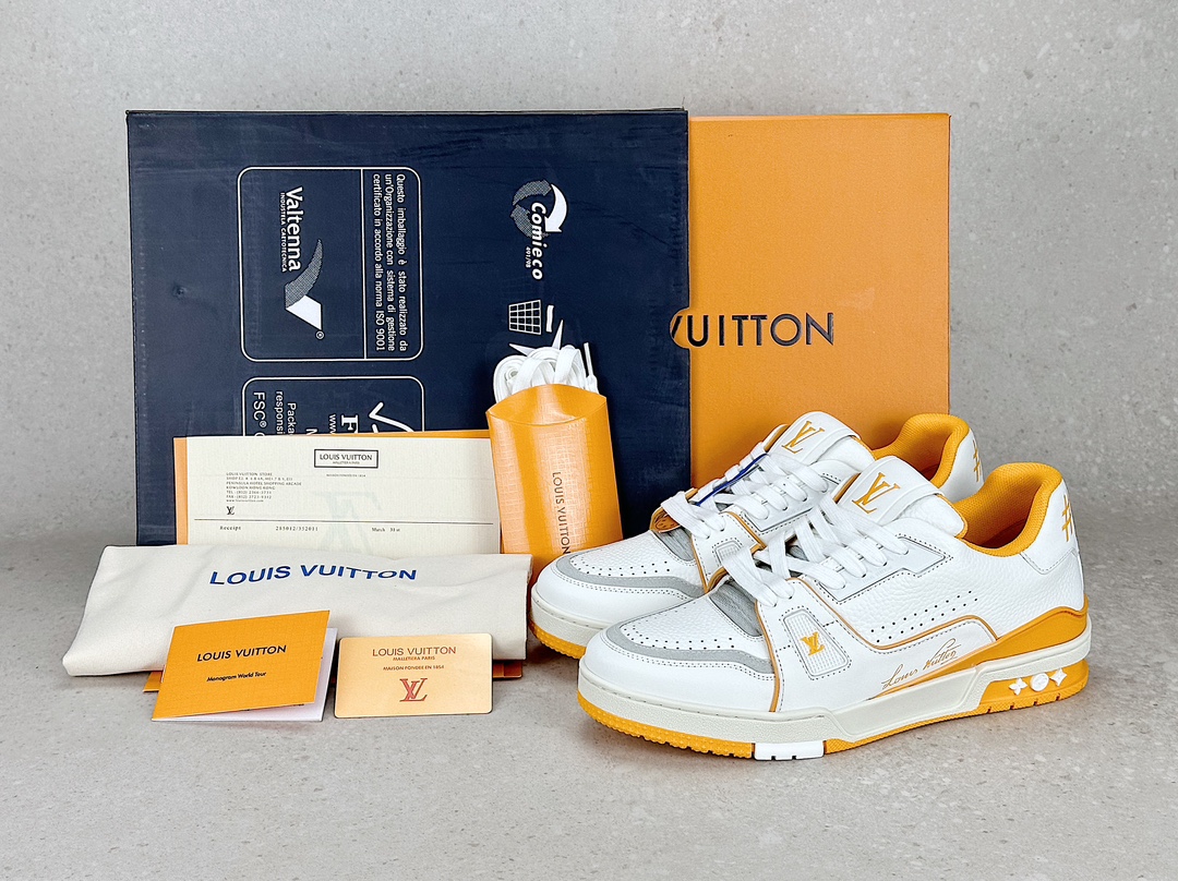 Guangdong top pure original LV sports low-top sneakers white orange France Paris century-old luxury brand LVLouis Vuitton Trainer Sneaker Low sports