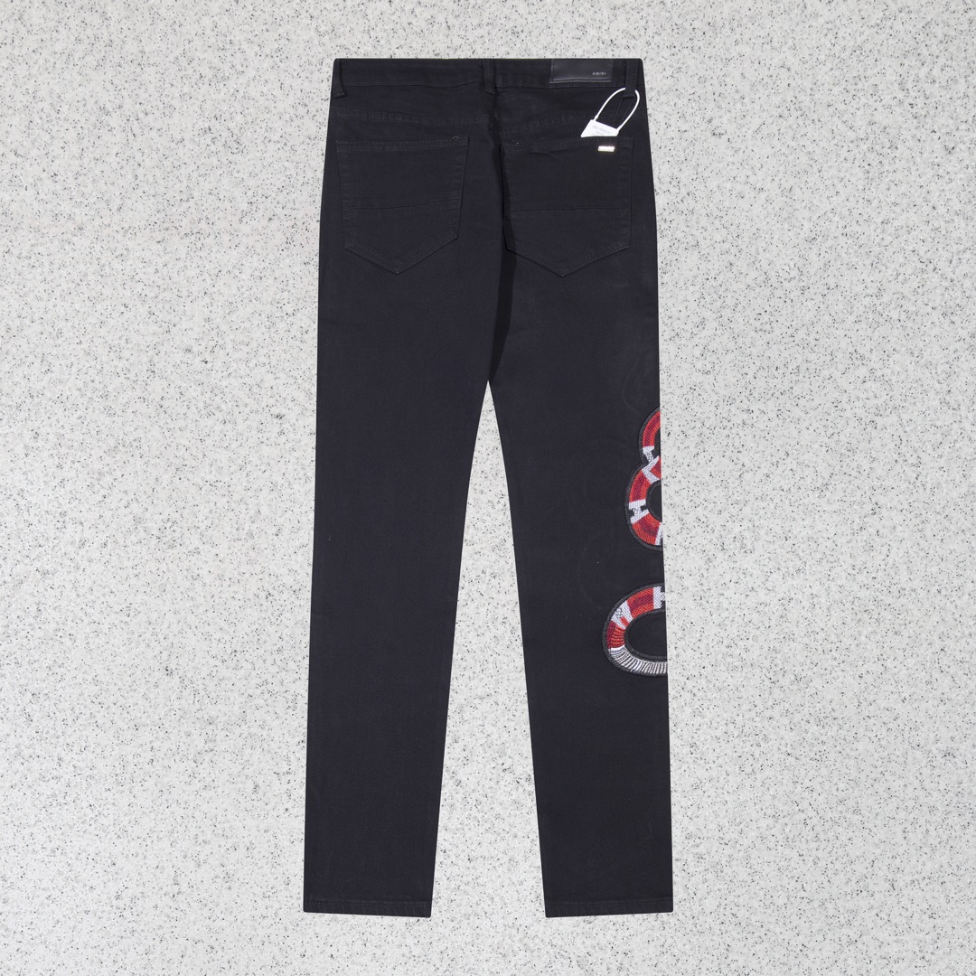 Amiri Vêtements Jeans Culottes & Pantalons Noir Rouge Broderie de fleurs