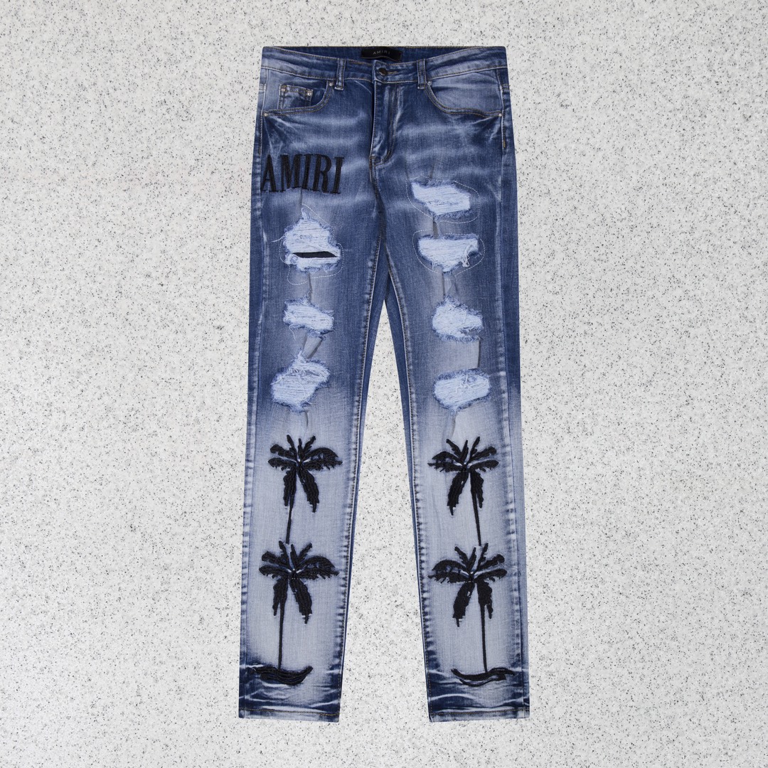 Amiri Vêtements Jeans Culottes & Pantalons Bleu Broderie de fleurs