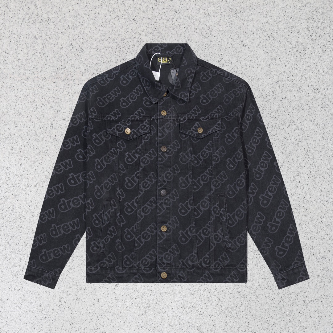 Modelo: H545 Drew House estampado de caras sonrientes y letras, chaqueta vaquera usada por muchas celebridade…
