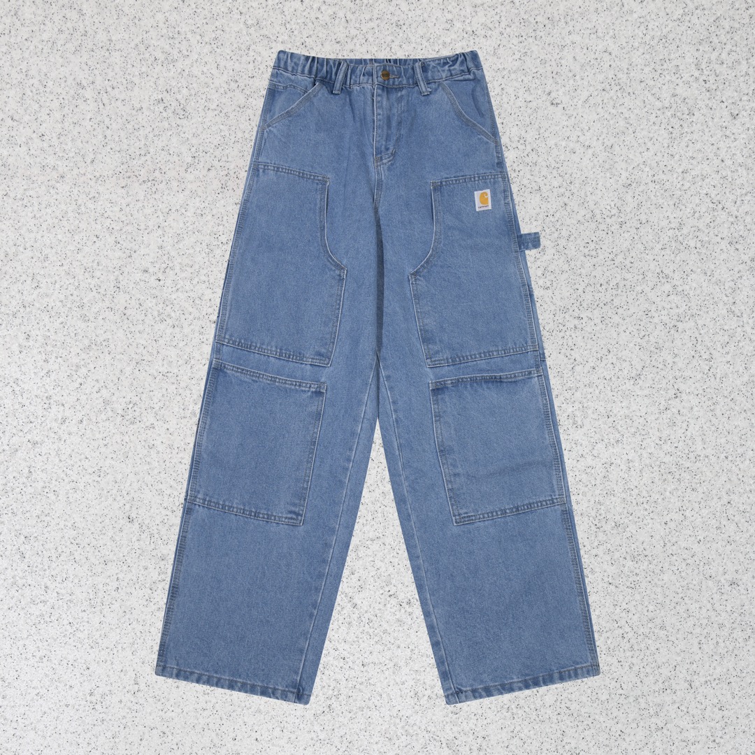 Carhartt WIP Pantalon de Travail Décontracté en Denim Délavé, Coupe Droite