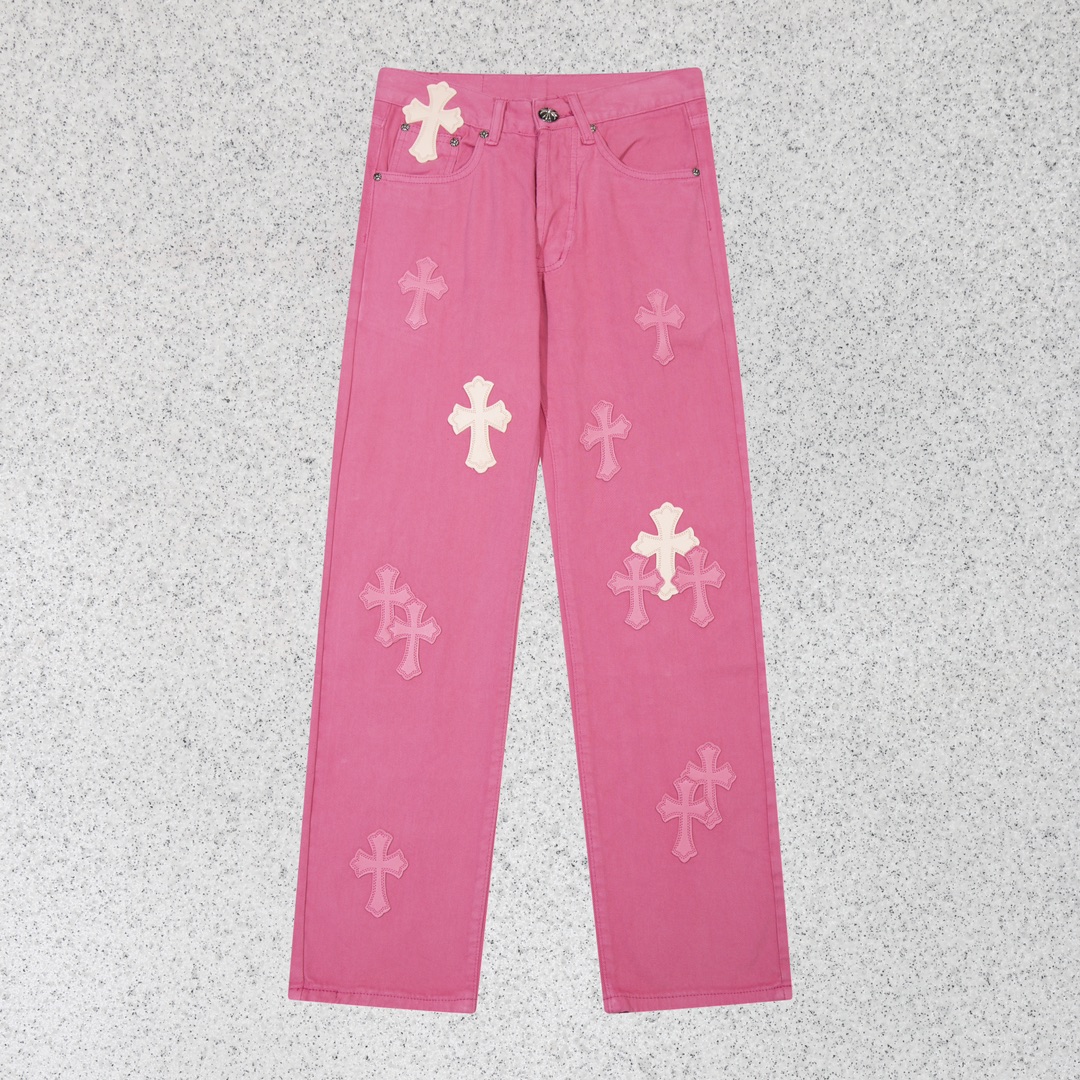 Chrome Hearts Vêtements Jeans Couleur rose Tissu de coton bleu Fashion