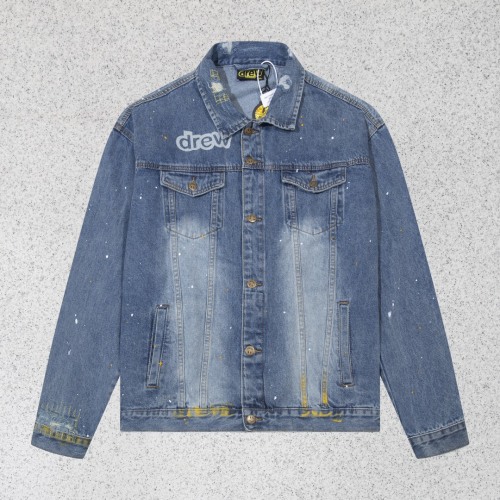 Drew House 24FW Distressed Denim Jacket with Smiley Face Embroidery in Blue 1 Drew House 24FW Distressed Denim Jacket with Smiley Face Embroidery in Blue
