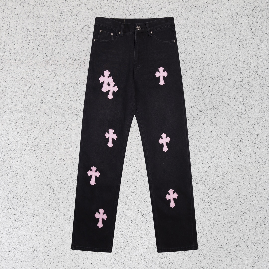 Chrome Hearts Vêtements Jeans Noir Rouge Tissu de coton bleu Fashion