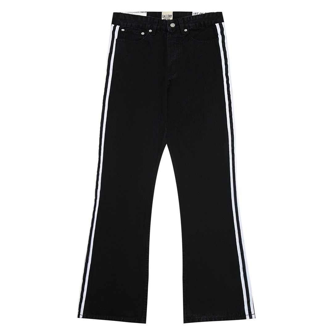 Gallery Dept. Black Flare Jeans with White Stripes - Unisex Mid-Waist Denim