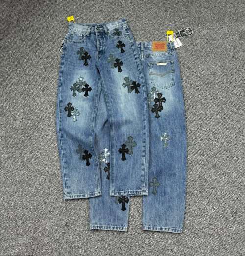 Chrome Hearts Blue Starry Sky Patchwork Cross Jeans - Unisex Trendy 1 Chrome Hearts Blue Starry Sky Patchwork Cross Jeans - Unisex Trendy