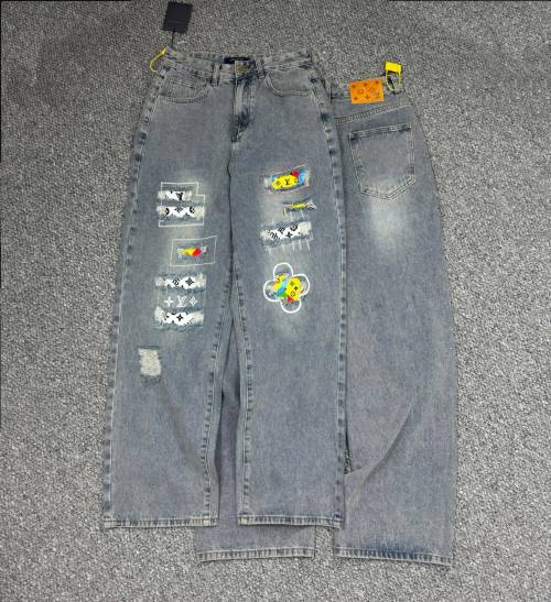 Louis Vuitton 25Fw Patchwork Ripped Sunflower Jeans - High Street Style