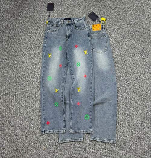 Louis Vuitton 25Fw Color Glued Old Flower Jeans Handmade Ripped Denim