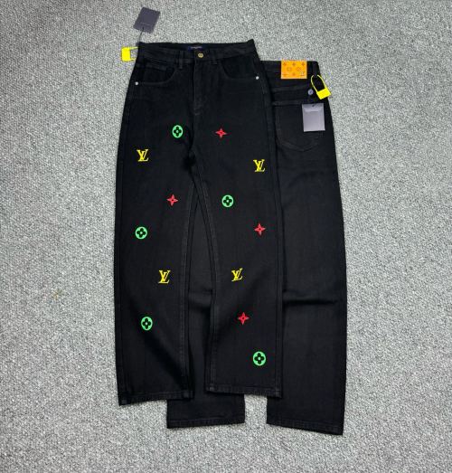 Louis Vuitton 25Fw Black Colorful Embossed Jeans With Floral Monogram 1 Louis Vuitton 25Fw Black Colorful Embossed Jeans With Floral Monogram