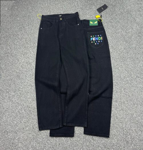 Fendi Men's Black Denim Jeans with Color Logo, Slim Fit, Sizes 28-36 1 Fendi Men's Black Denim Jeans with Color Logo, Slim Fit, Sizes 28-36