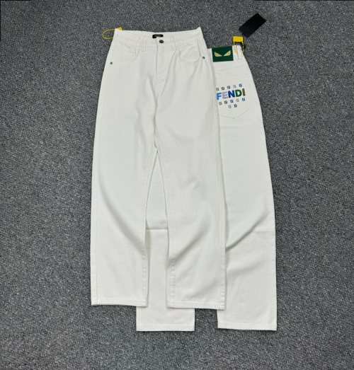 Fendi White Denim Jeans with Embossed Logo - Slim Fit, Size 28-36 1 Fendi White Denim Jeans with Embossed Logo - Slim Fit, Size 28-36