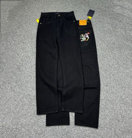 Louis Vuitton Black Denim Jeans with Floral Logo Print - High Street Style 1 Louis Vuitton Black Denim Jeans with Floral Logo Print - High Street Style