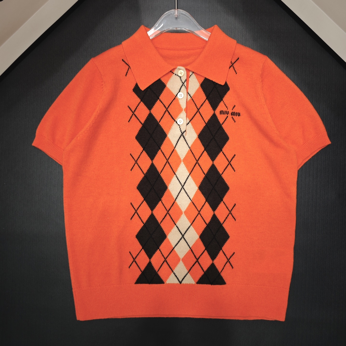 NO:457669,Meow Meow Polo collar diamond short sleeve 850344 wool version S.M.L code, T-shirt, alexander wang19860909喵喵 polo领菱格短袖 850344 羊毛版本S.M.L码,,T-shirt,alexander wang,Women's clothing