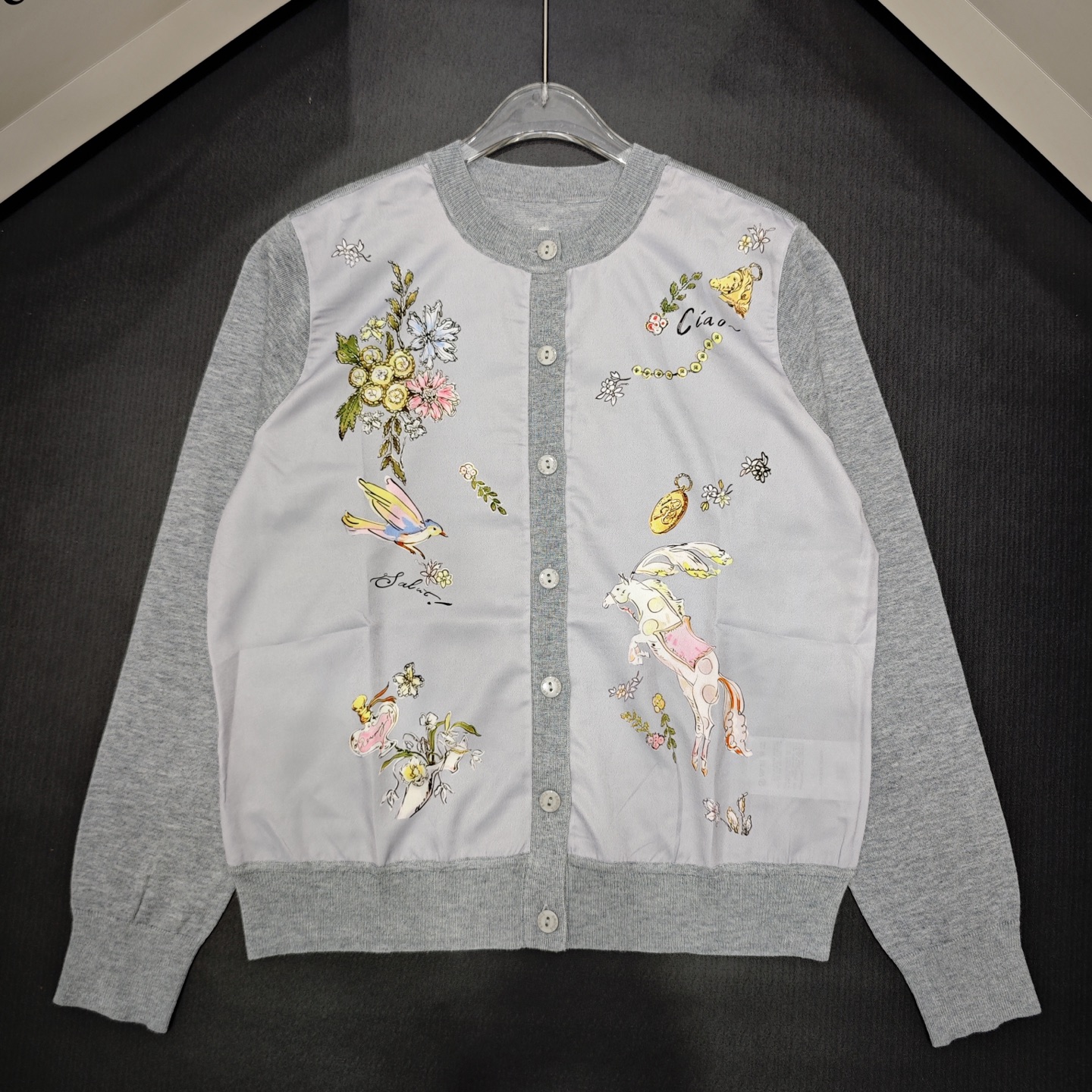 NO:499074,ES printed spliced ​​cardigan long sleeves 850463 wool version S.M.L, alexander wang19860909ES 印花拼接开衫长袖 850463 羊毛版本S.M.L码,,alexander wang,Women's clothing