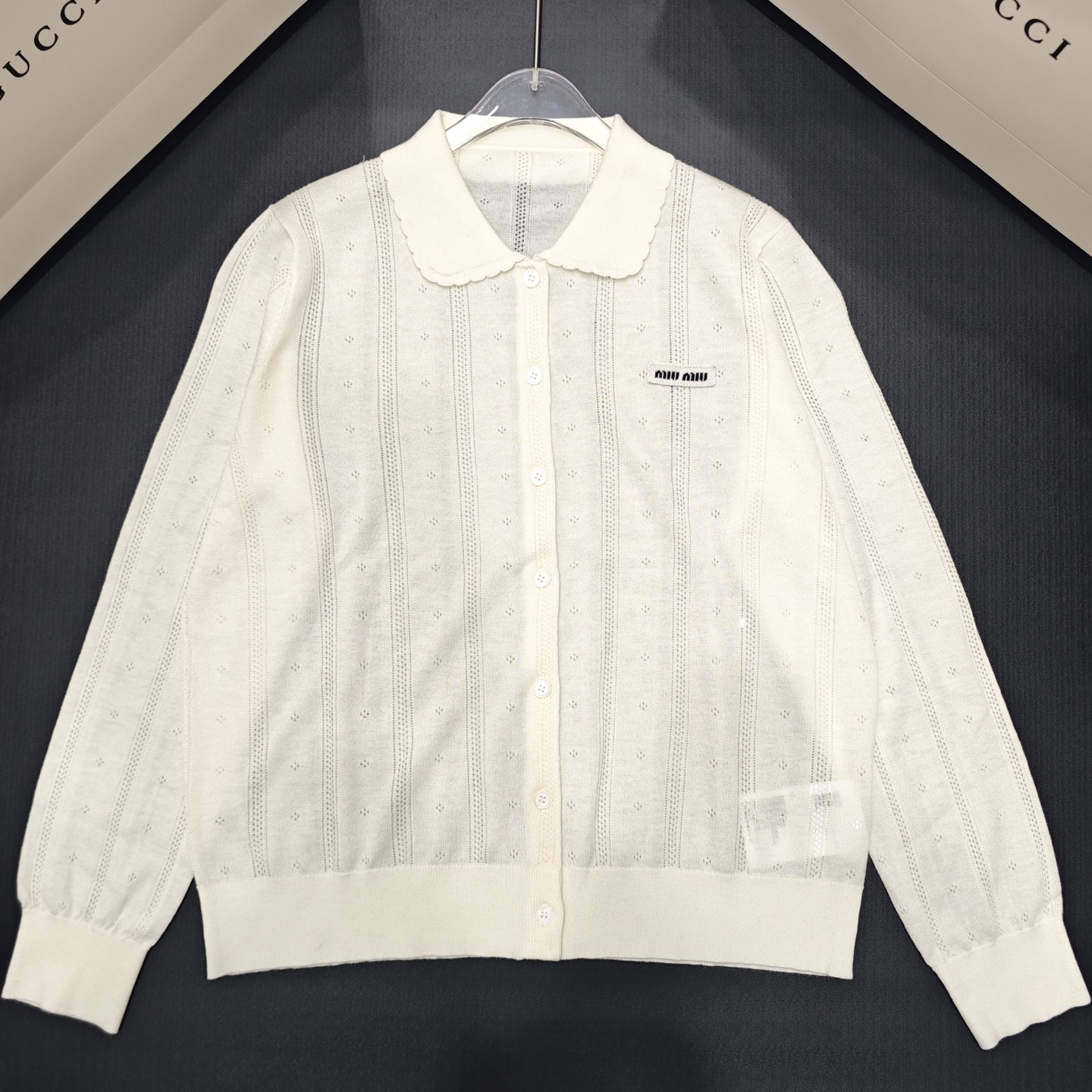 NO:716253,Meow Meow Hollow Doll Collar Cardigan Long Sleeve 850805 Wool Version S.M.L Size,,19860909喵喵 镂空娃娃领开衫长袖850805 羊毛版本S.M.L码,,,Women's clothing