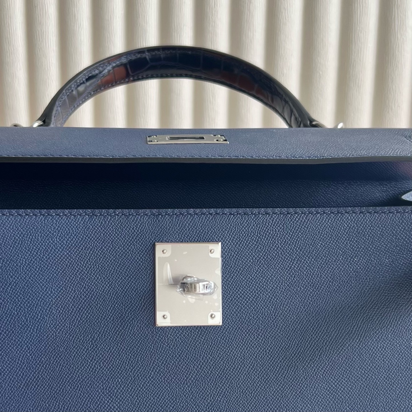 Hermès ⭐Kelly 28cm Touch series Madame leather with shiny Nile crocodile ck73 sapphire blue top craftsmanship fully stitched with wax thread silv