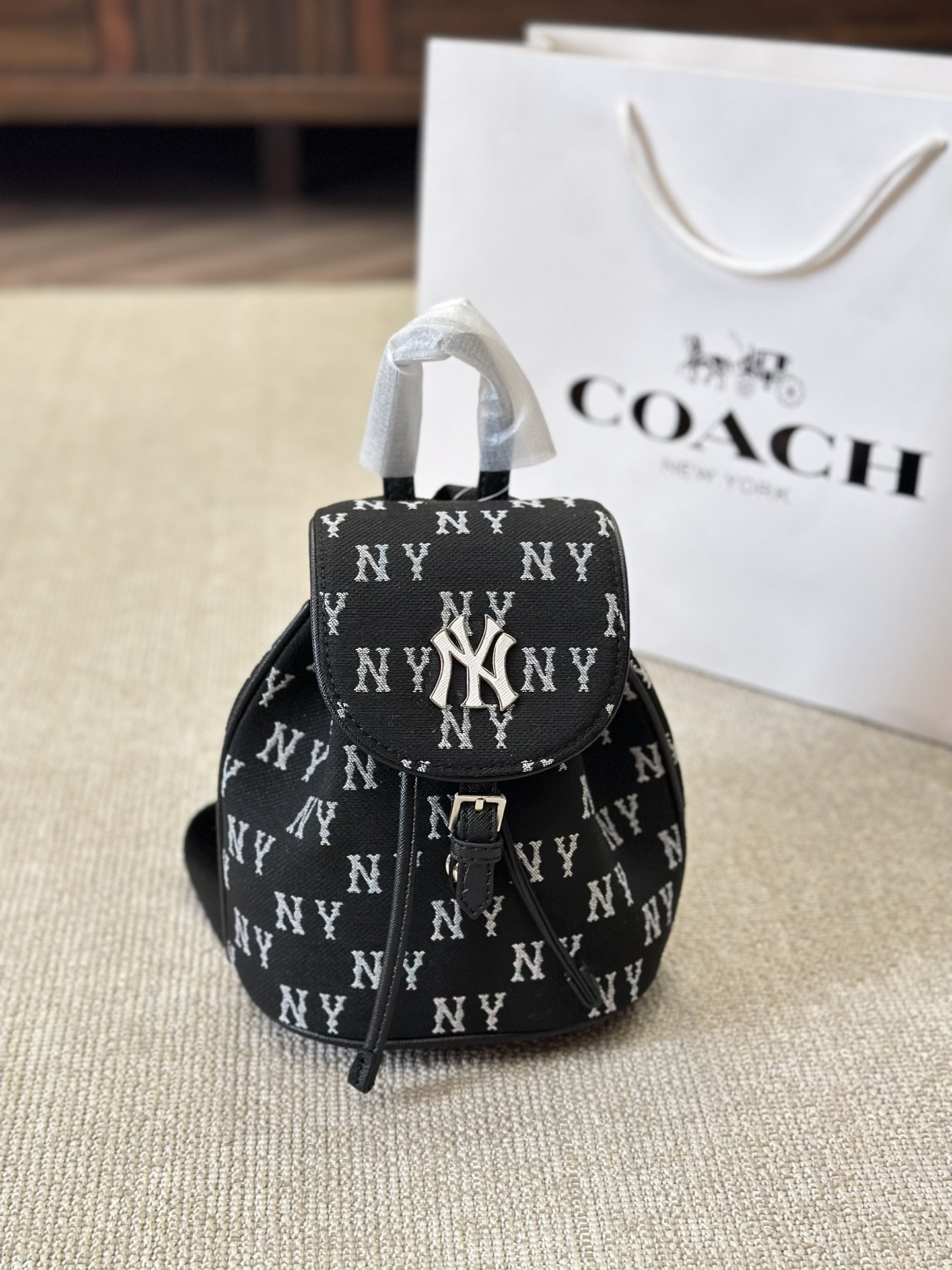 MLB NY canvas, double shoulder packs, single-backed couples, Yankees, old flower bag, size 18, 20 cm - 图片 2