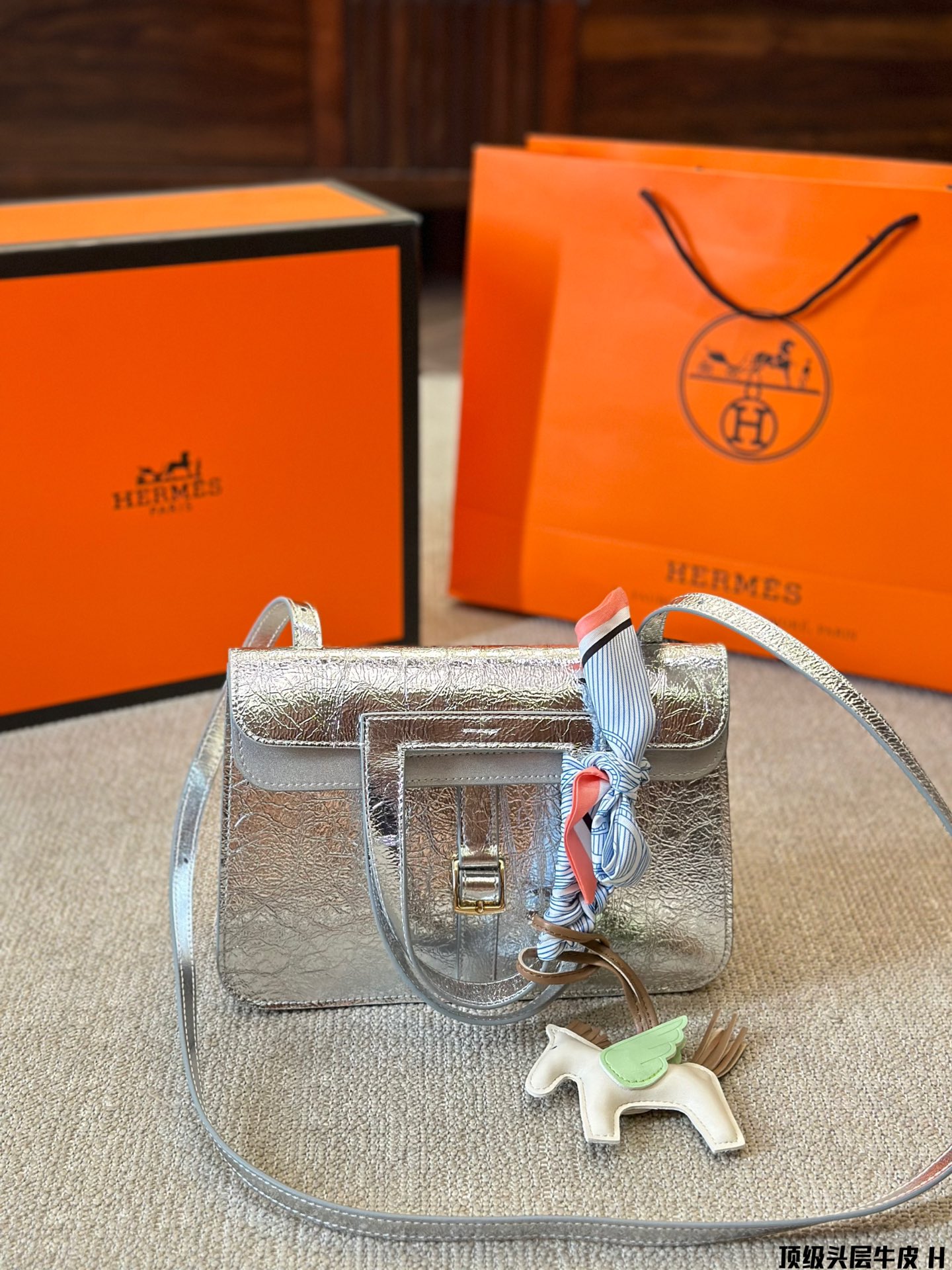 Hermes Orange Dalmatian Evelyne PM Shoulder Bag R□F 182853