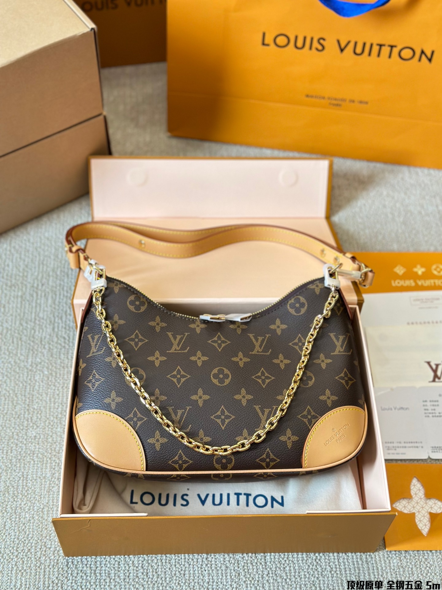 Louis Vuitton LV Boulogne Messenger-Taschen Gold Frauen Männer Alle Stahl Rindsleder Fashion Ketten