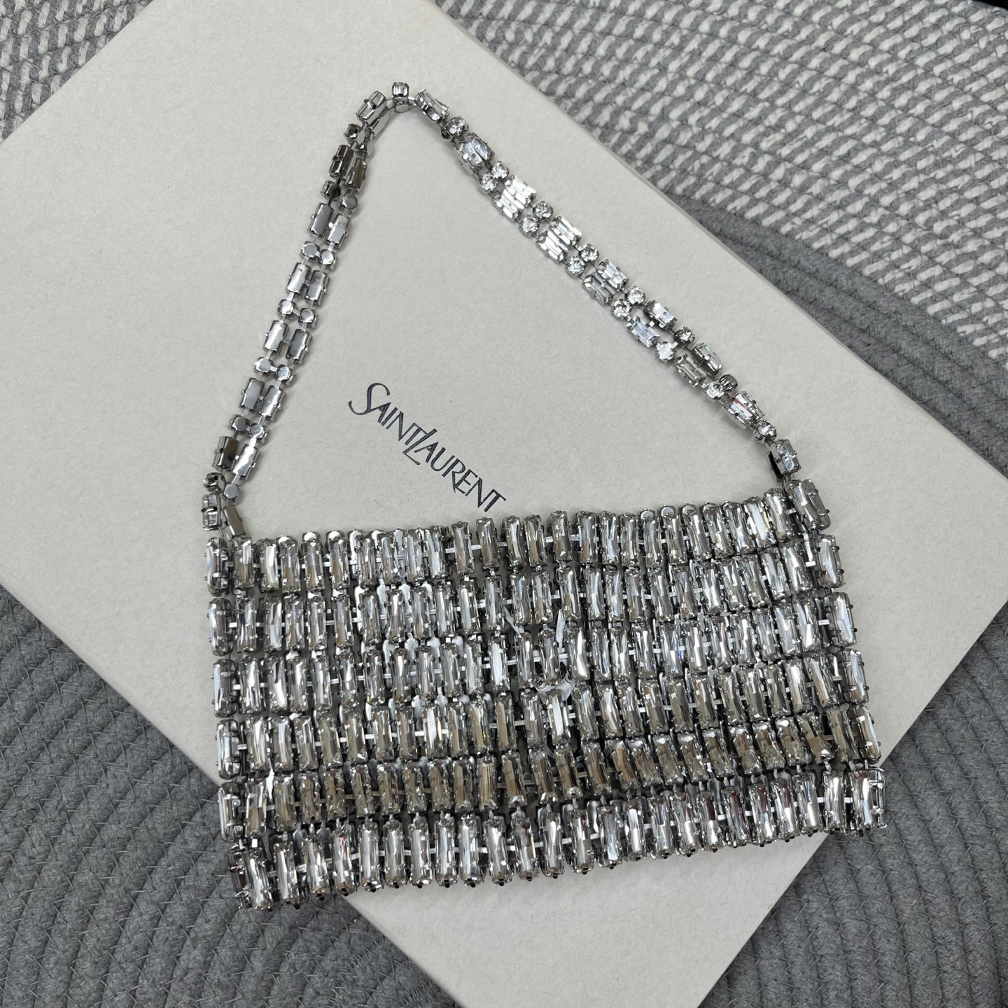 saint laurent silver crystal evening bag