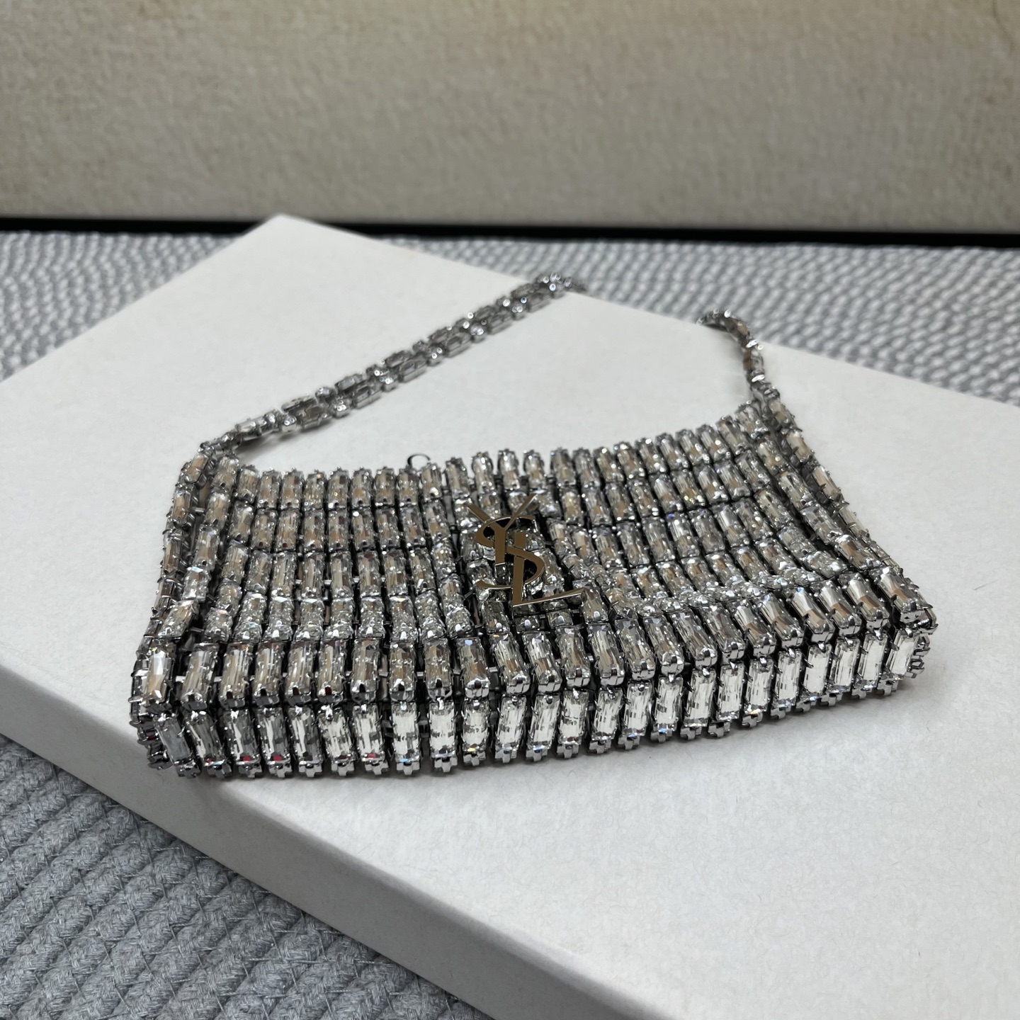 saint laurent silver crystal evening bag