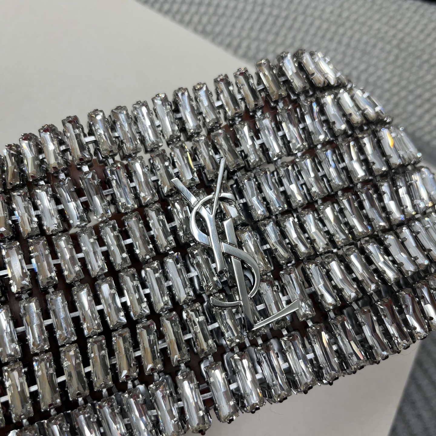 saint laurent silver crystal evening bag