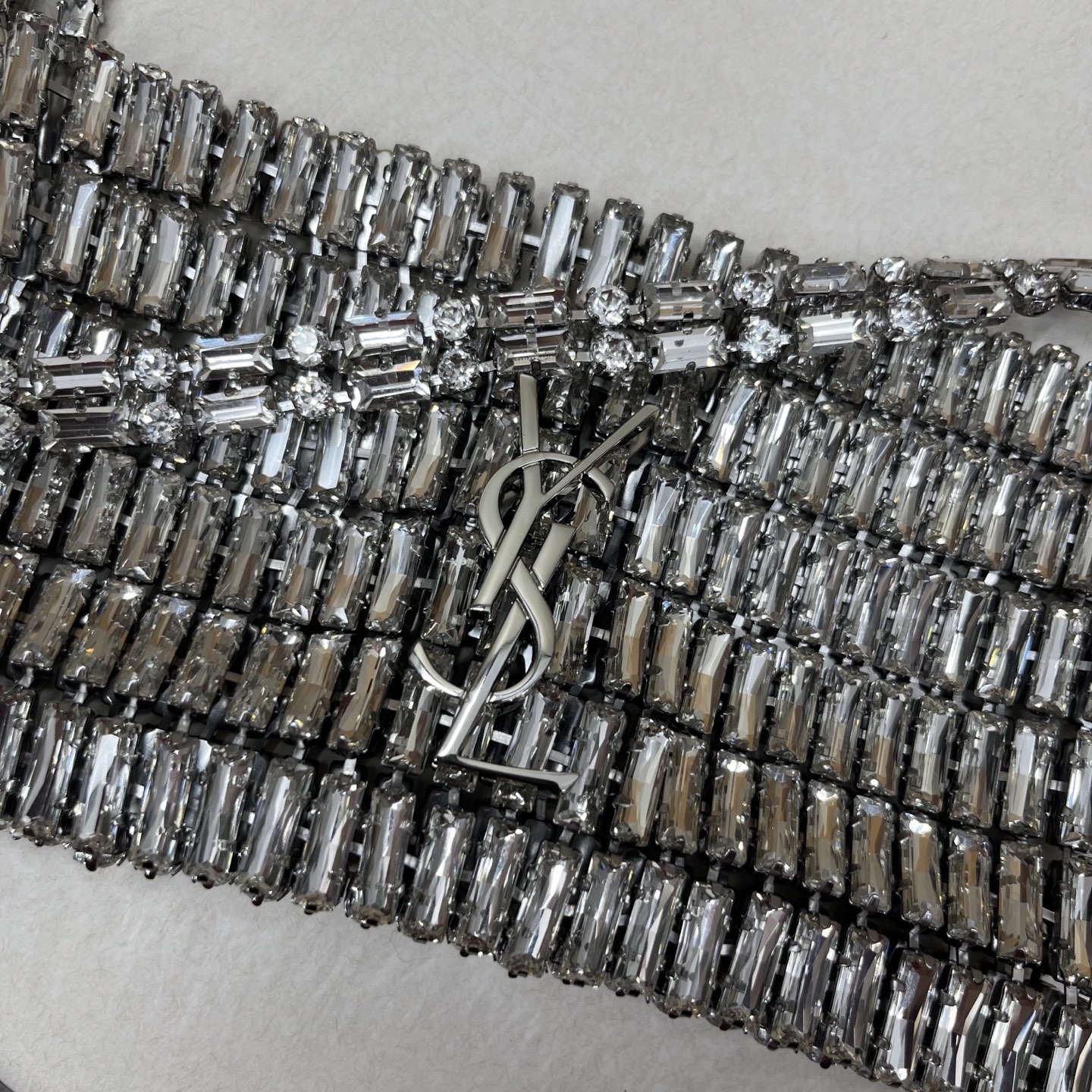 saint laurent silver crystal evening bag