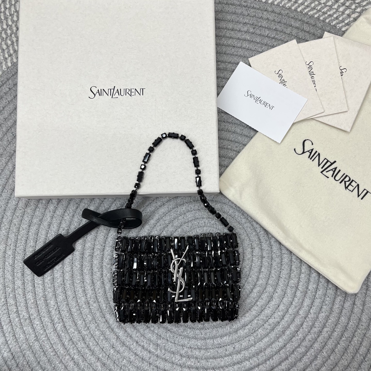 saint laurent black micro crystal evening bag