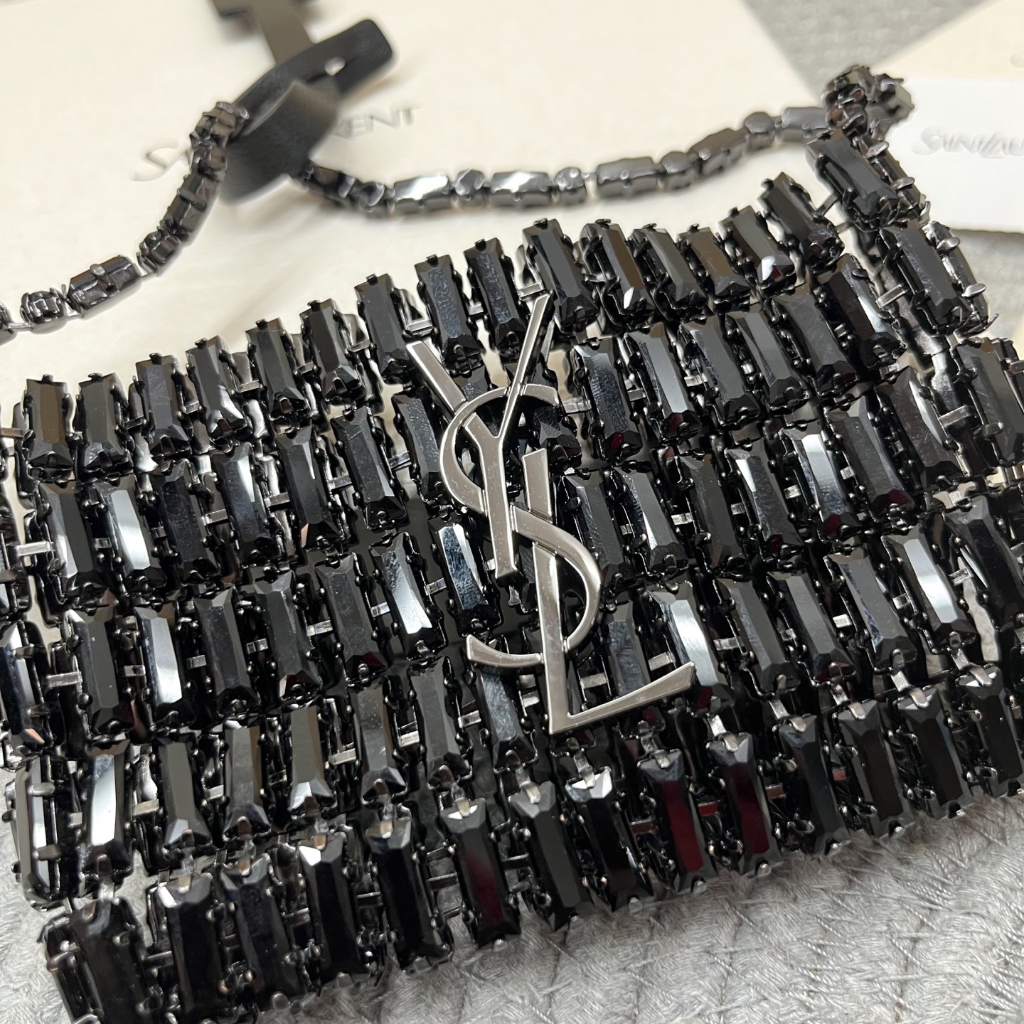 saint laurent black micro crystal evening bag