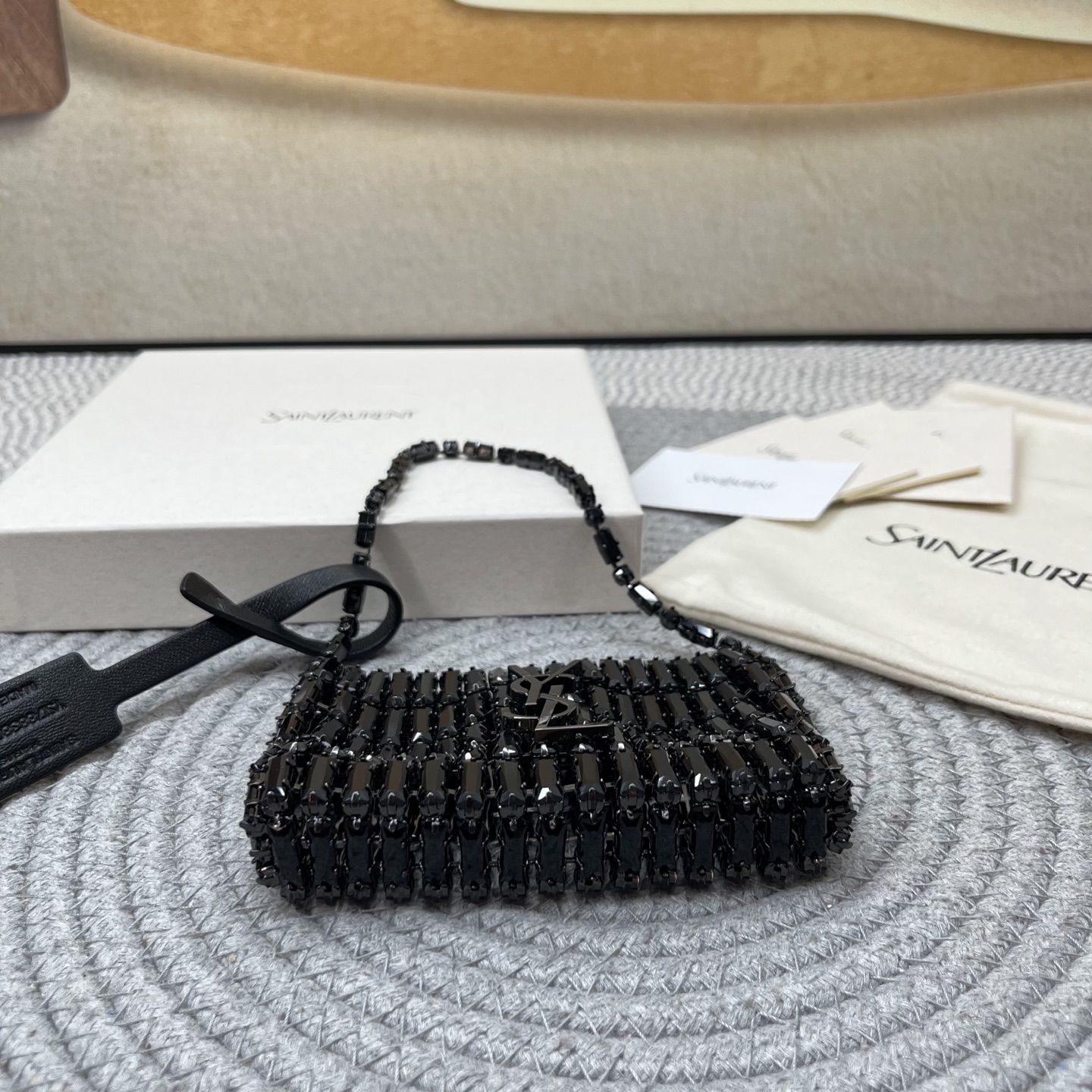 saint laurent black micro crystal evening bag