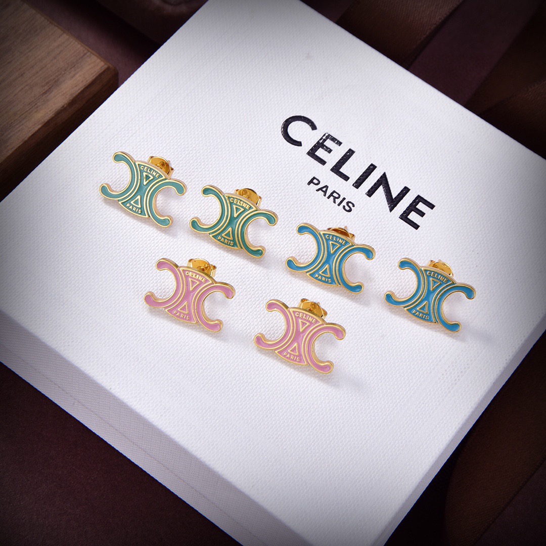 ❤️Celine 新款耳环 PRECLOUS新品 简单时尚耳环🌟专柜一致黄铜材质电镀18k金 火爆款出货
