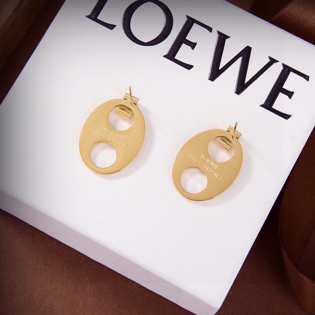 Loewe Anagram earrings gold tone metal no gemstones 2 5cm drop length