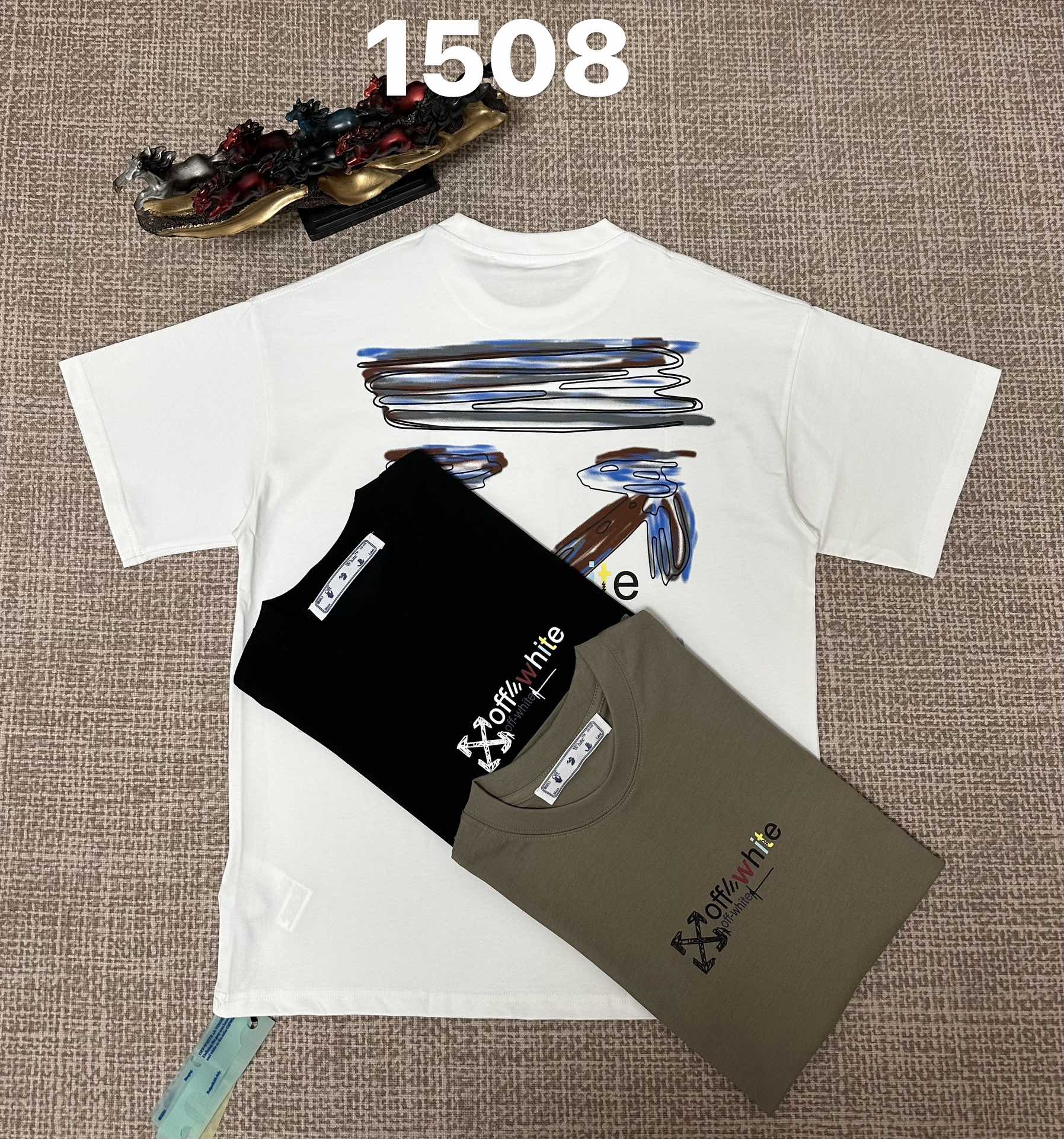P75 OFF1508 unisex, algodón puro 260g, 32 cabos doble hilo liso, proceso de estampado, negro, blanco, gris, XS S M L