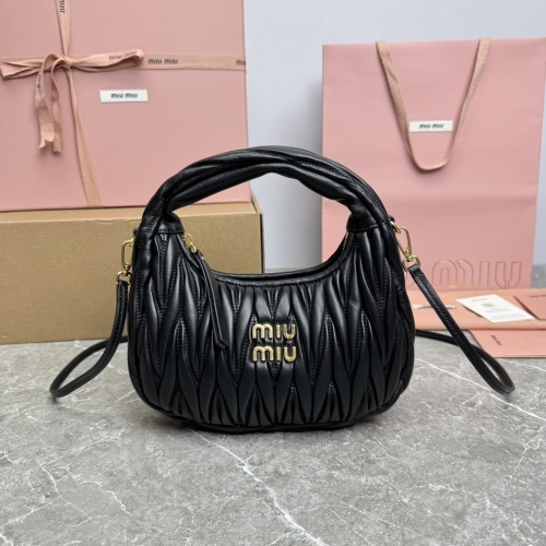Miu Miu Wander Bag in Black Matelassé Leather with Gold-Tone Hardware