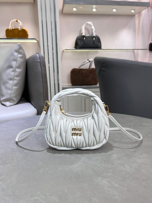 Miu Miu Wander Mini Hobo Bag Matelassé White Leather, Gold-Tone Hardware