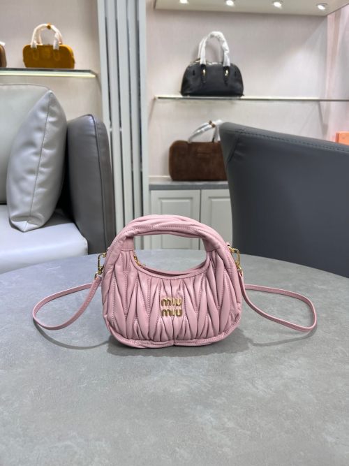 Miu Miu Wander Mini Hobo Bag in Matelassé Pink Leather with Gold Hardware 1 Miu Miu Wander Mini Hobo Bag in Matelassé Pink Leather with Gold Hardware