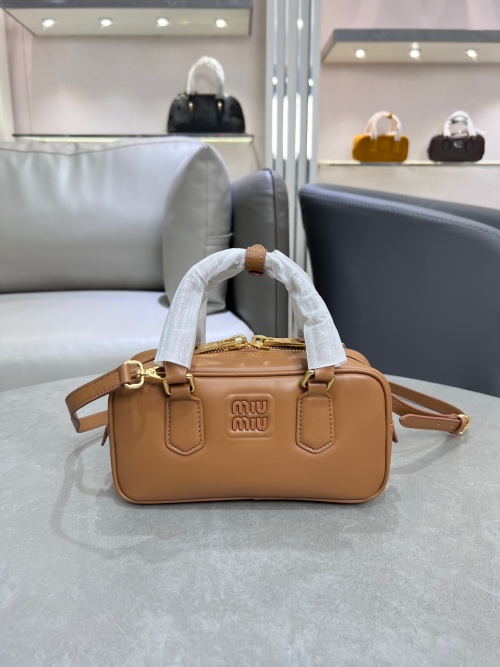 Miu Miu Bowling Bag in Caramel Leather with Adjustable Strap