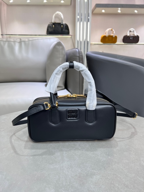 Miu Miu Bowling Bag in Black Leather with Matelassé Pattern