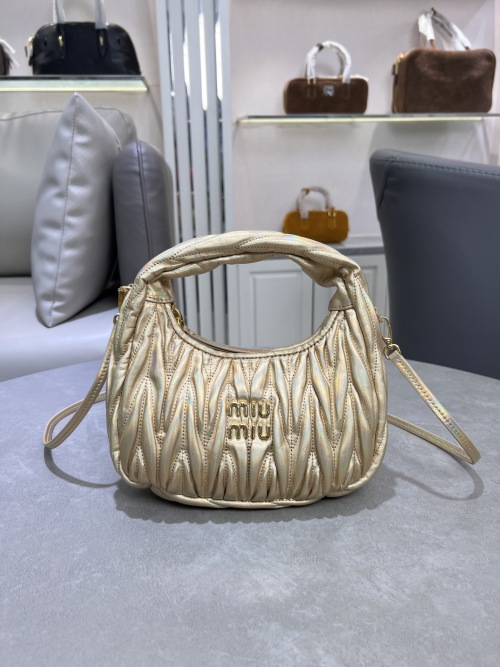 Miu Miu Wander Matelassé Nappa Leather Mini Hobo Bag,Gold Hardware 1 Miu Miu Wander Matelassé Nappa Leather Mini Hobo Bag,Gold Hardware