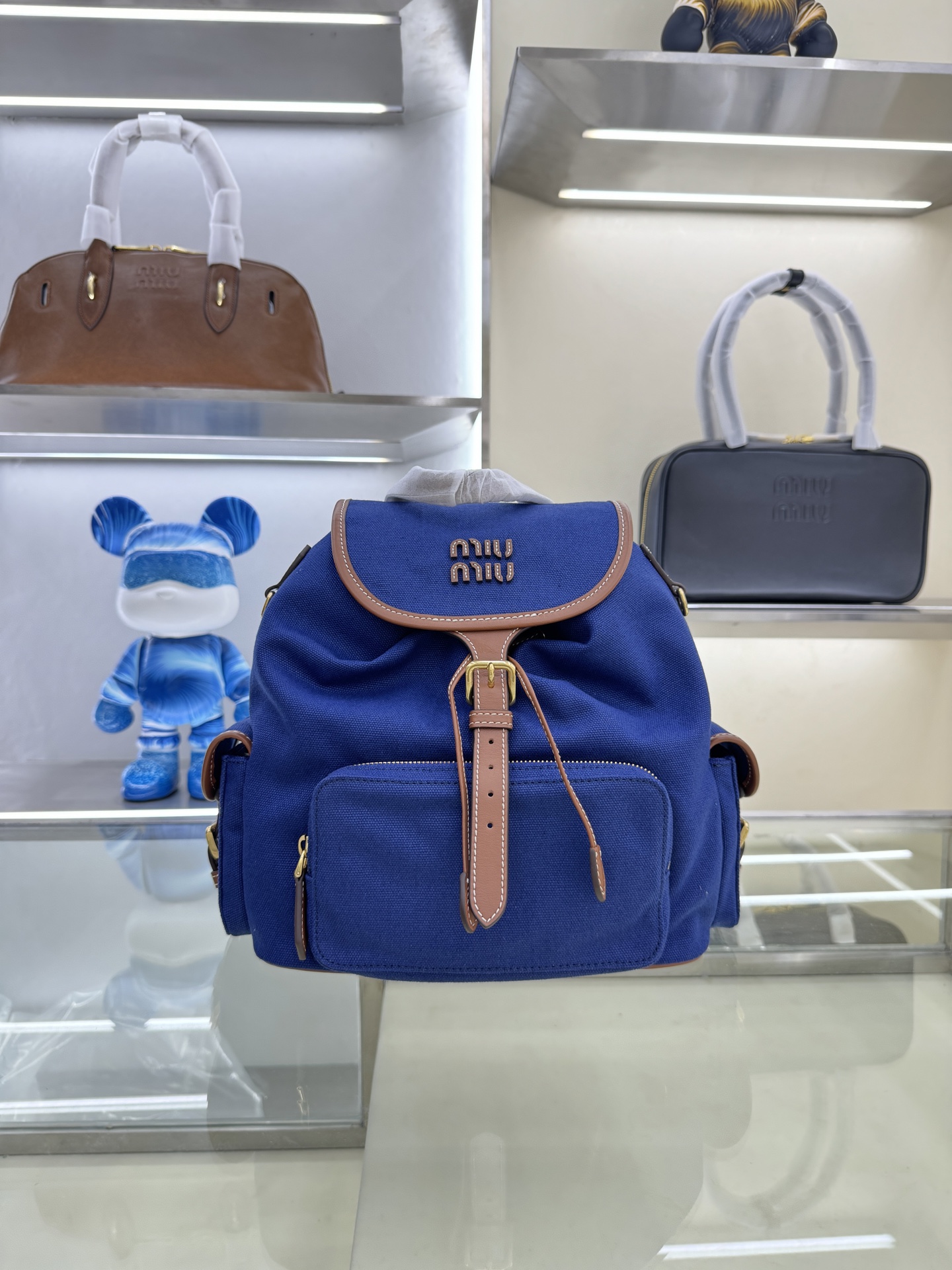 Miu Miu Campus Backpack in Blue Canvas & Leather Trim - Stylish & Functional