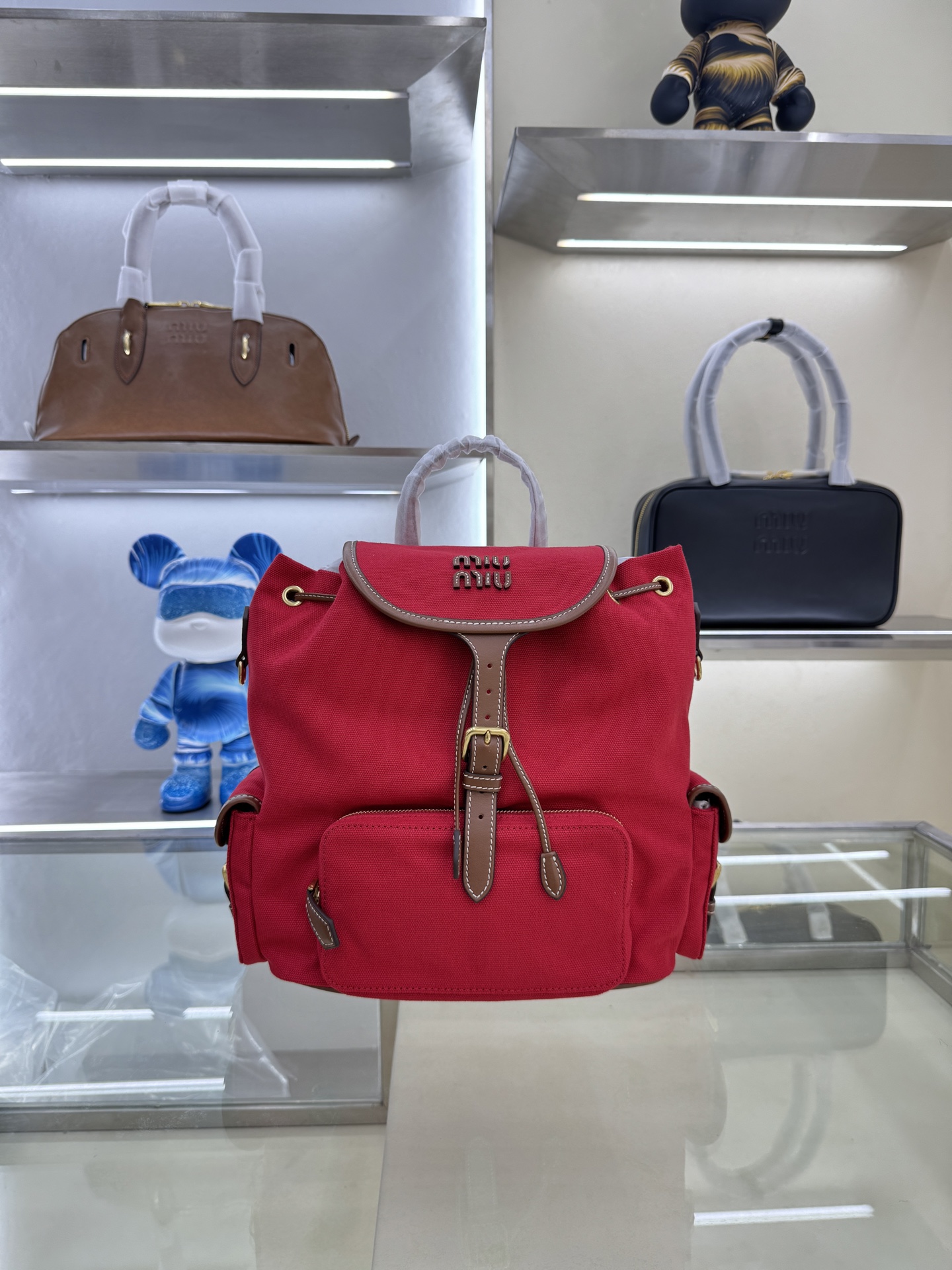Miu Miu Campus-Style Backpack in Red Canvas & Leather - Stylish & Functional 1 i1754124109369 471 0 0