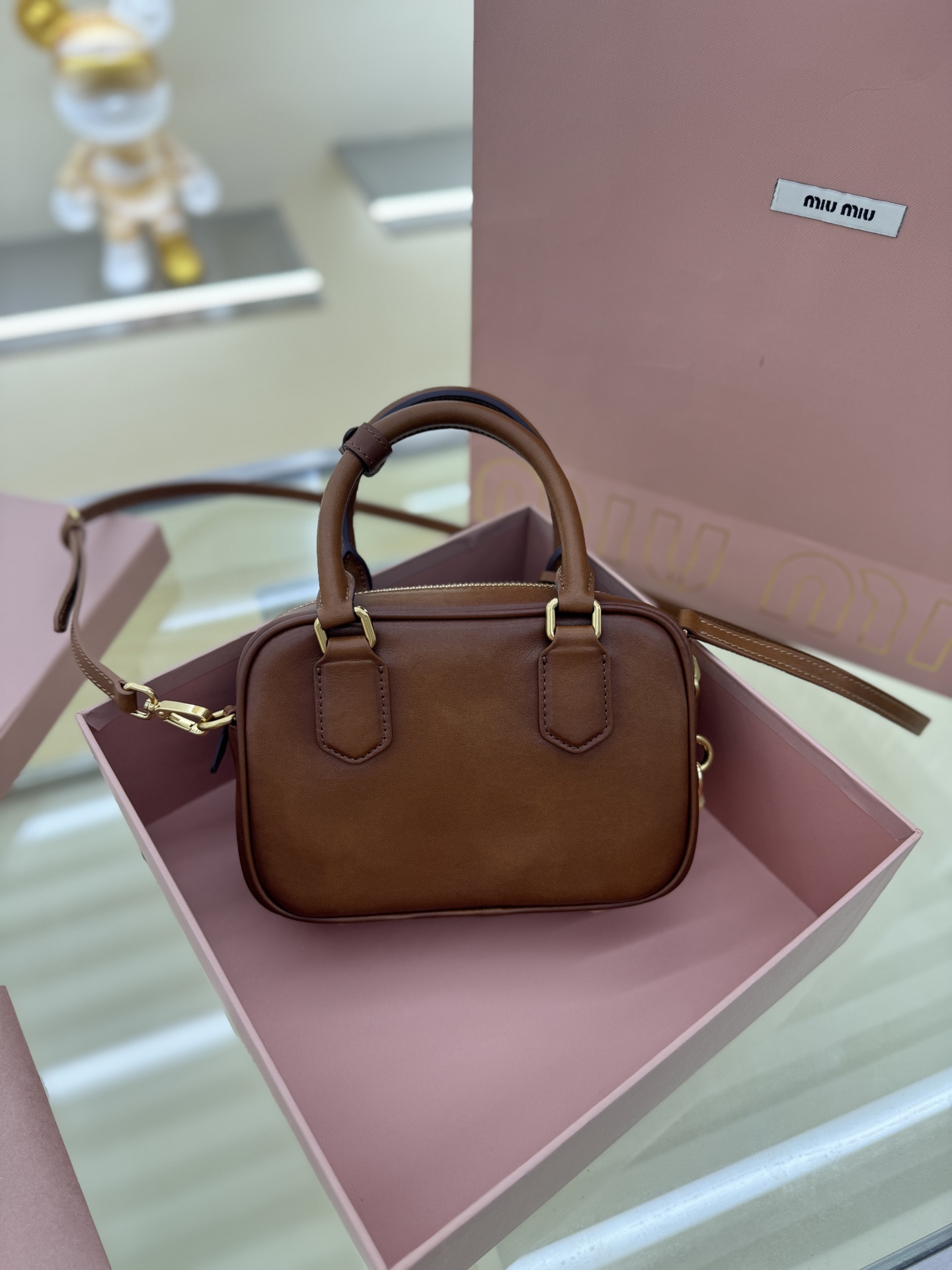 Miu Miu Arcadie Brown Leather Small Bowling Bag with Shoulder Strap 2 i1756019790103 4024 0 2