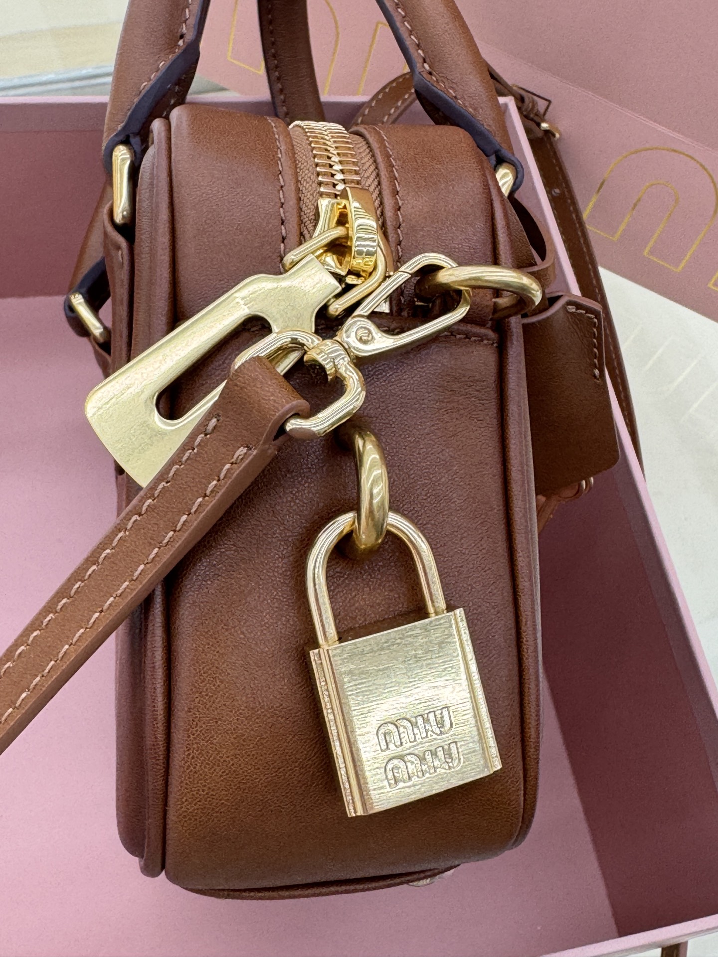 Miu Miu Arcadie Brown Leather Small Bowling Bag with Shoulder Strap 5 i1756019809570 4708 0 5